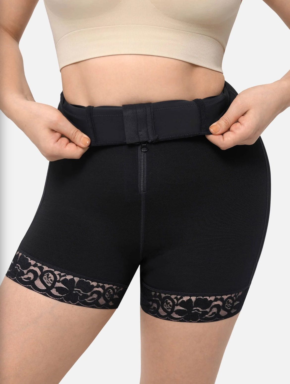 Curveness™ High Waist Zipper Sculpting & Hip Lift Lace Shorts