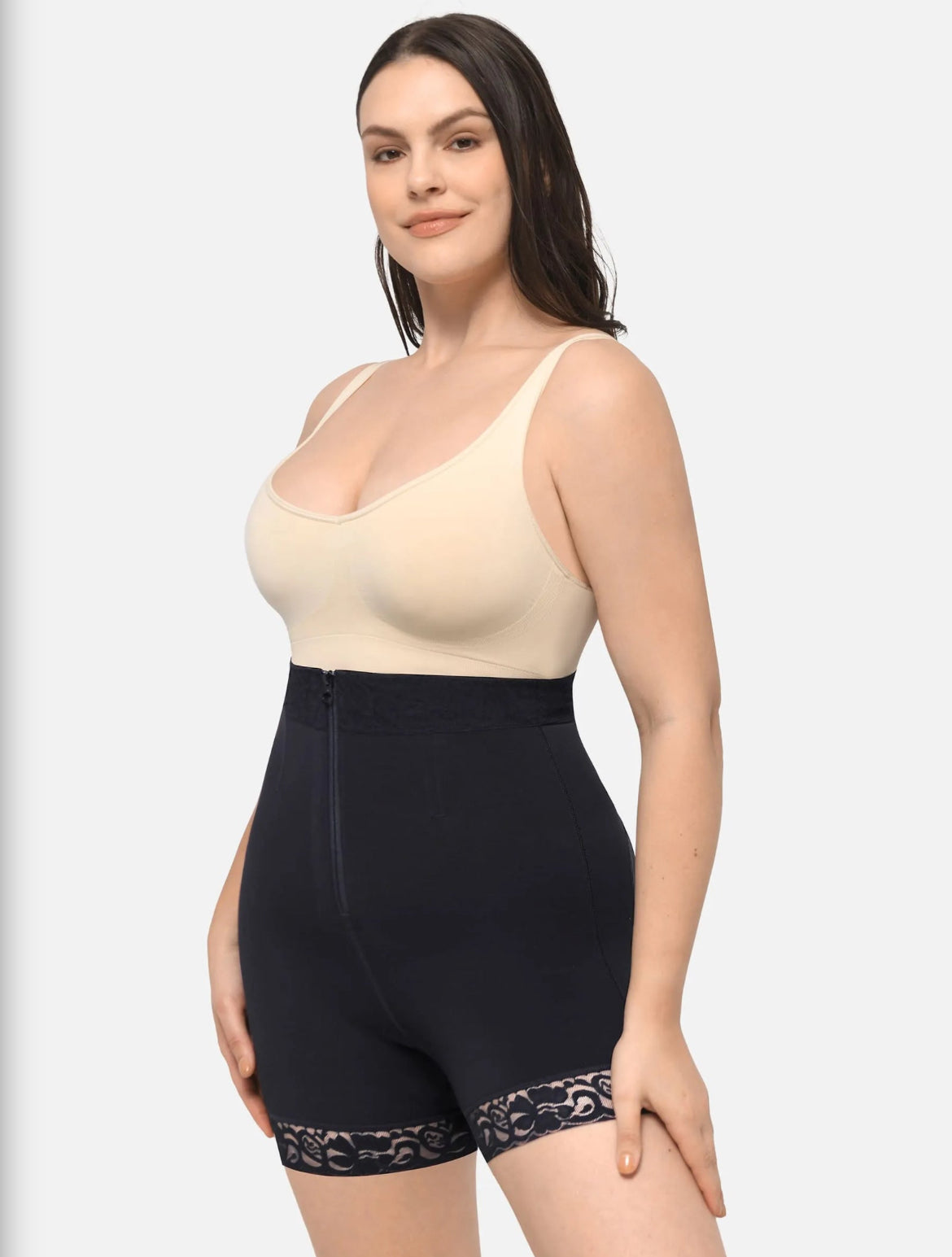 Curveness™ High Waist Zipper Sculpting & Hip Lift Lace Shorts