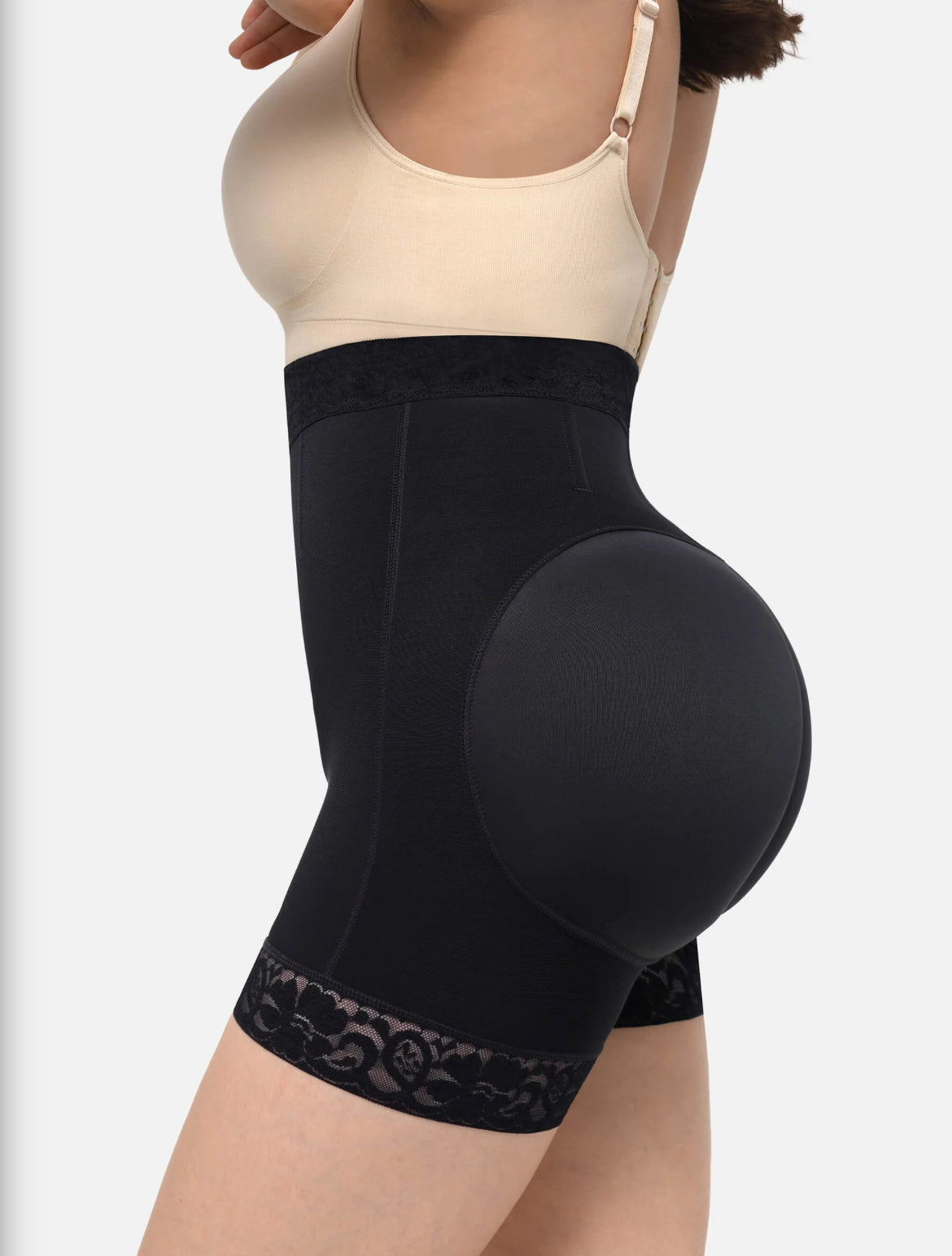 Curveness™ High Waist Zipper Sculpting & Hip Lift Lace Shorts