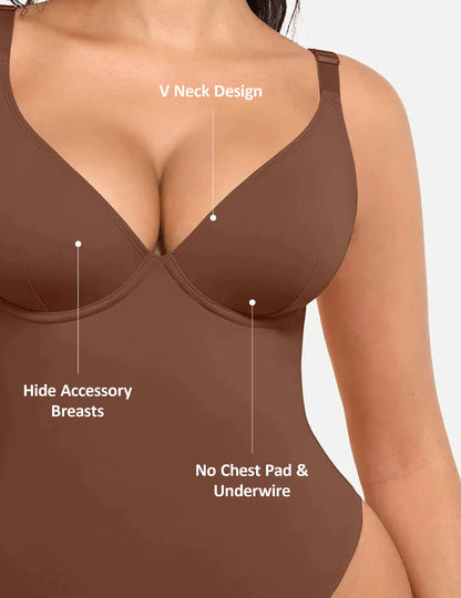 Curveness™ V-Neck Tummy Control Shaping Bodysuit