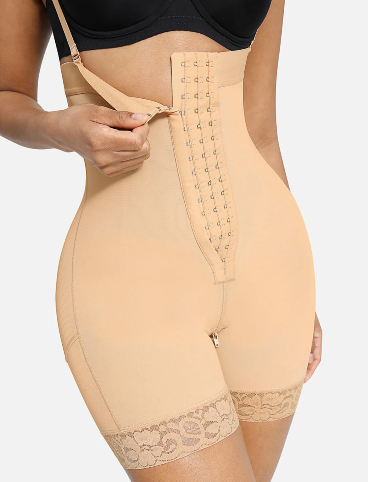 Curveness™ High Waist Zipper Hip Lift Lace Shorts