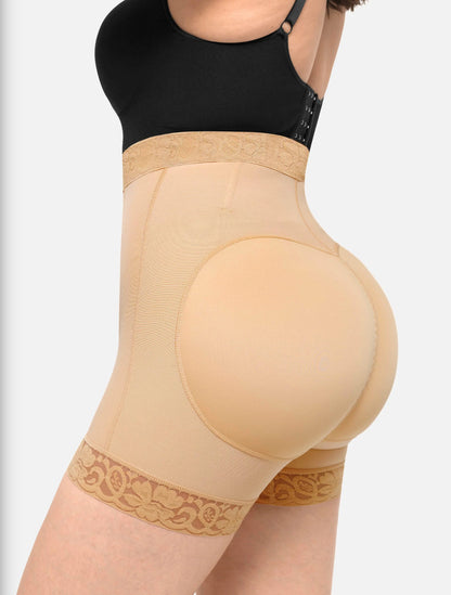 Curveness™ High Waist Zipper Sculpting & Hip Lift Lace Shorts