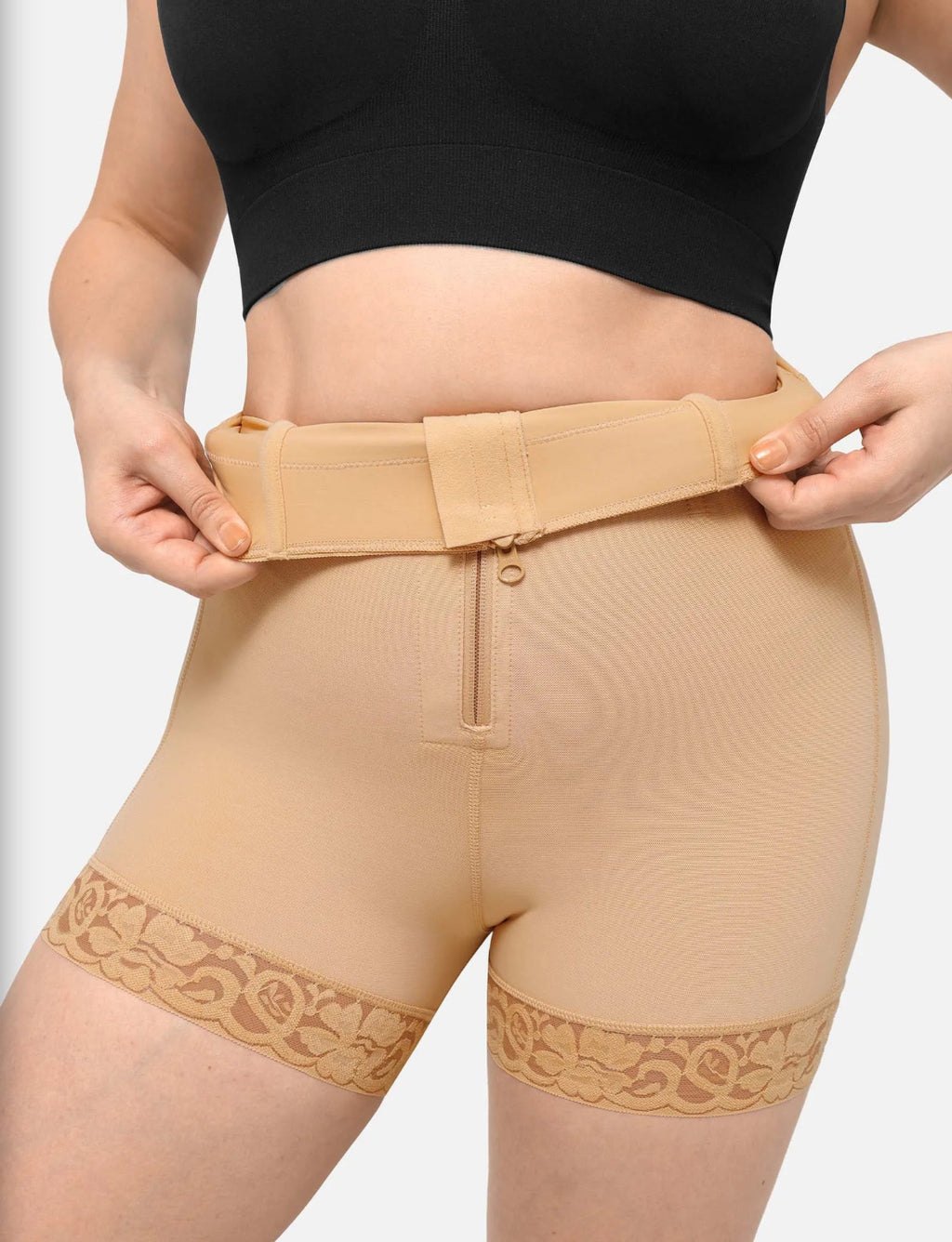 Curveness™ High Waist Zipper Sculpting & Hip Lift Lace Shorts