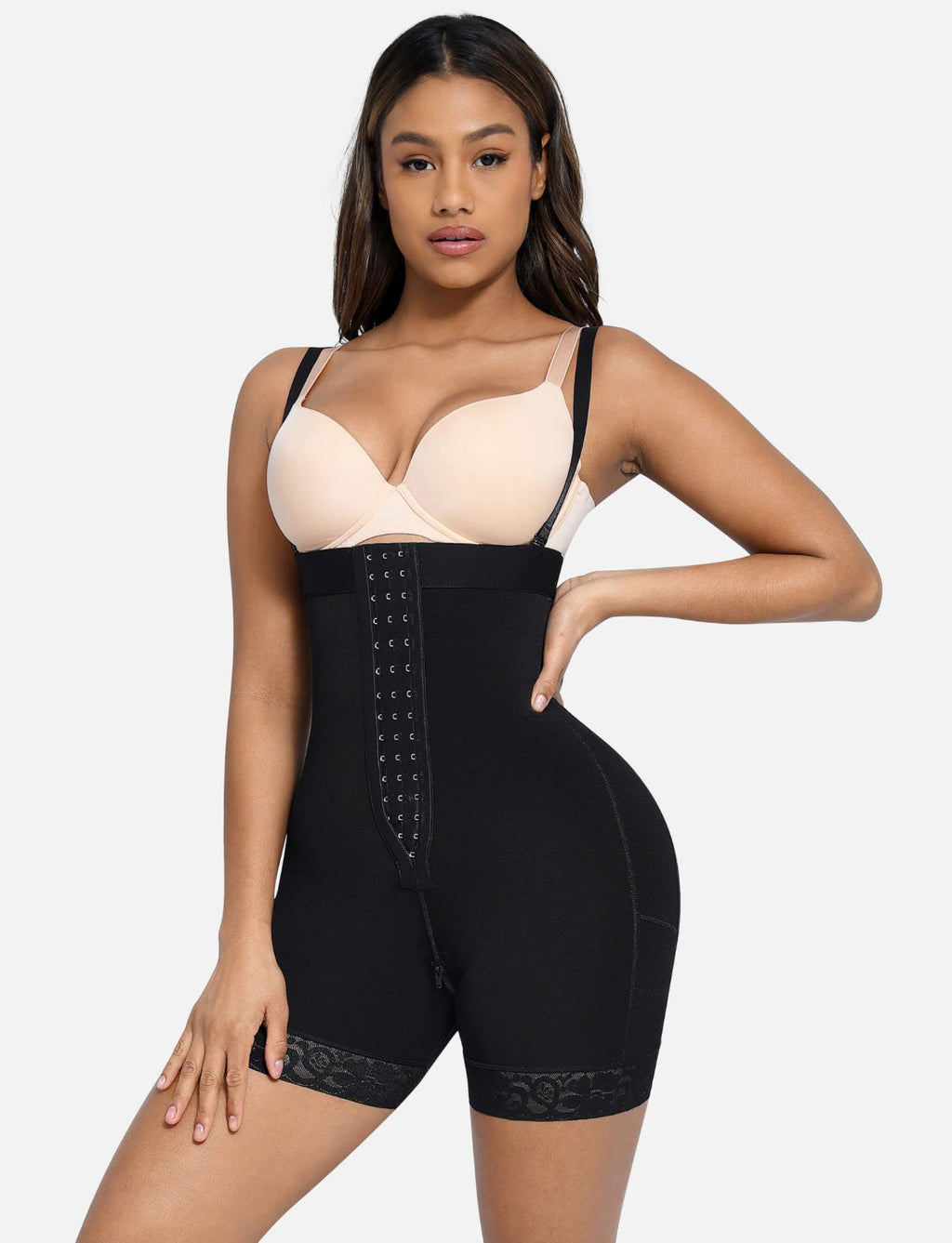 Curveness™ High Waist Zipper Hip Lift Lace Shorts