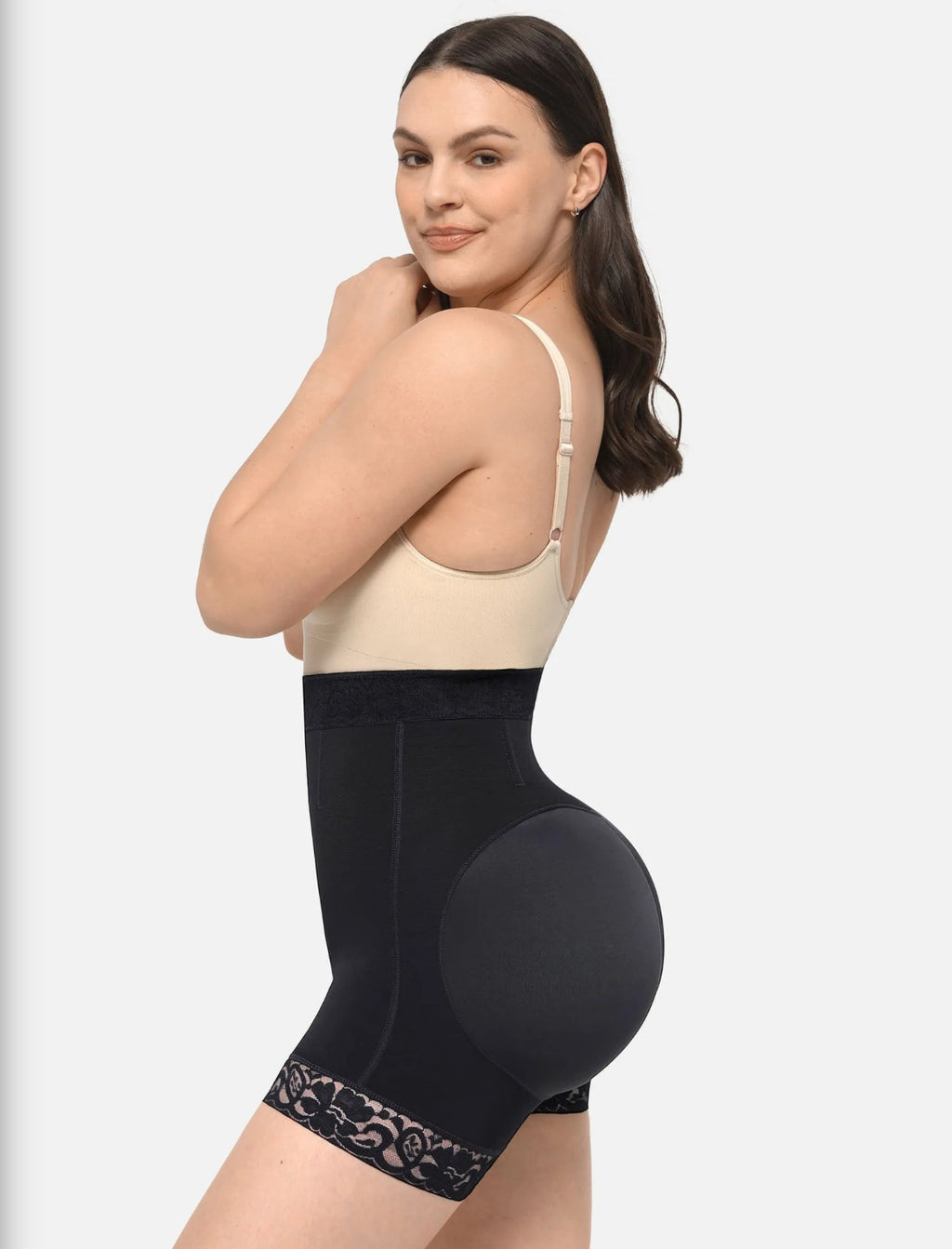 Curveness™ High Waist Zipper Sculpting & Hip Lift Lace Shorts