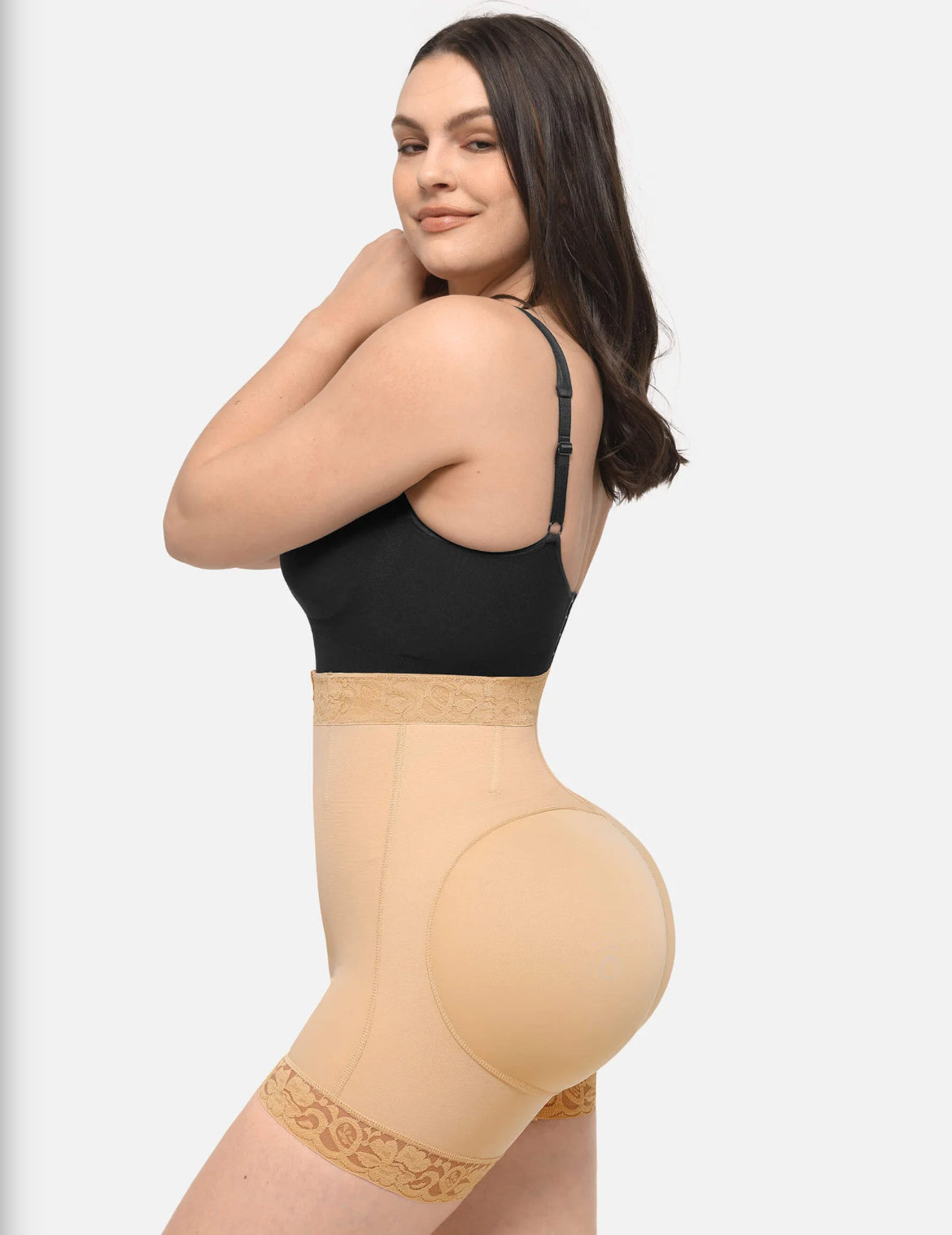 Curveness™ High Waist Zipper Sculpting & Hip Lift Lace Shorts