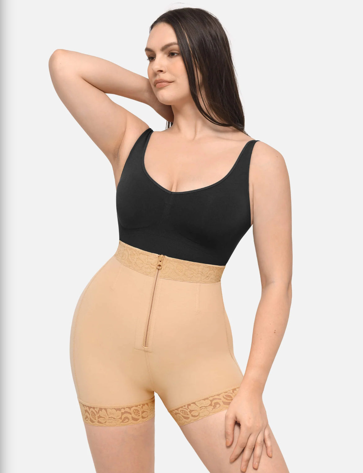 Curveness™ High Waist Zipper Sculpting & Hip Lift Lace Shorts