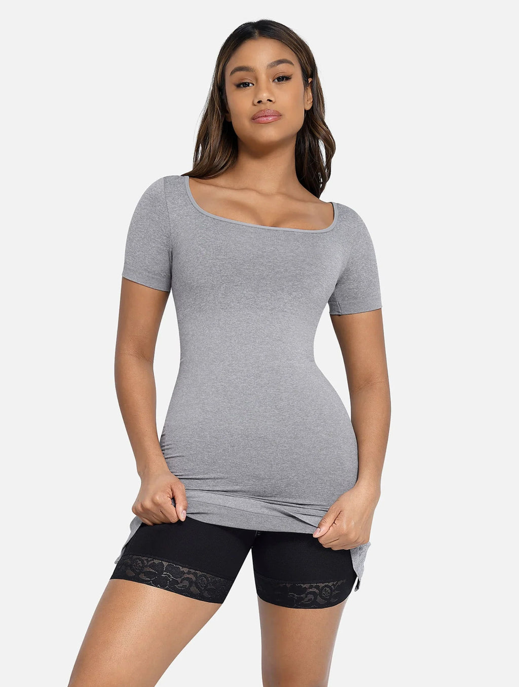 Curveness™ High Waist Zipper Hip Lift Lace Shorts