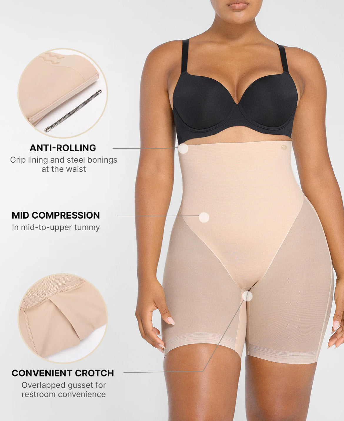 Curveness™ High-Waisted Mesh-Sculpt Mid Tight Shorts
